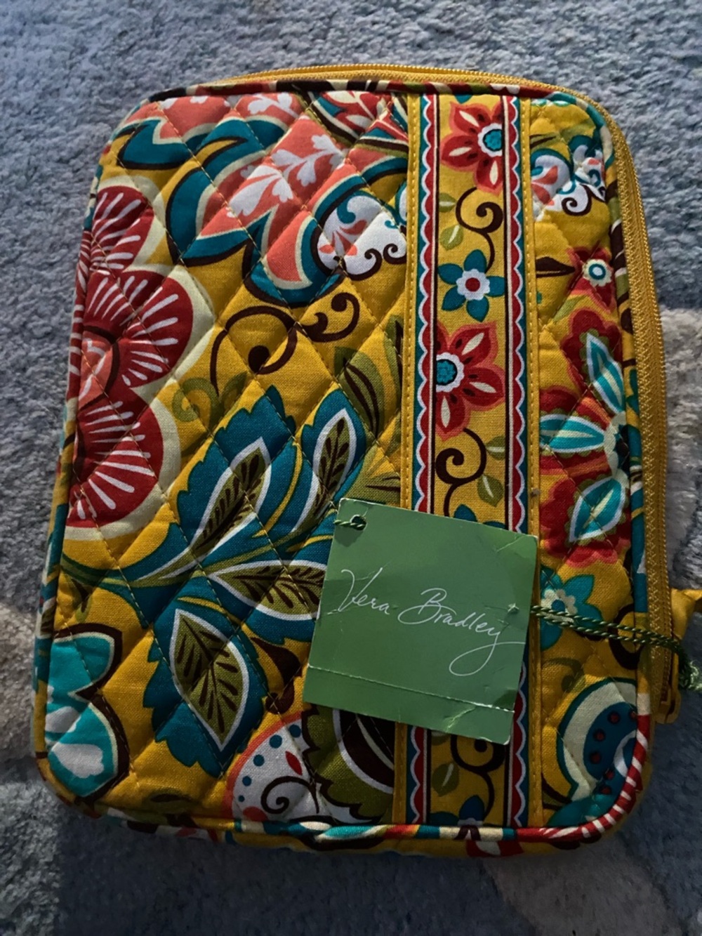 Vera Bradley Yellow Multicolor Quilted Floral Small Tablet Pouch